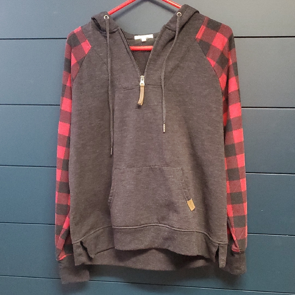 Maurices Women's Zip Up Sweater - Red and Black Plaid